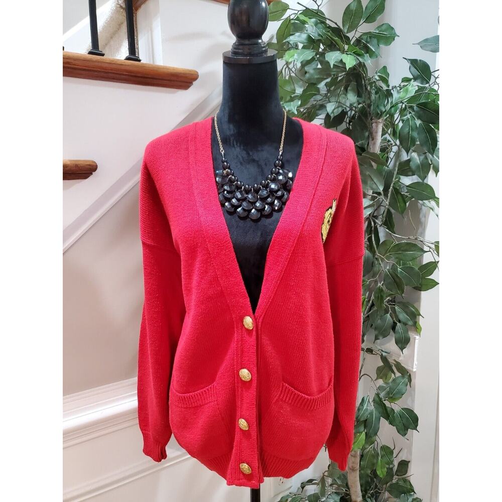 Vintage Delia McKain Red Cotton Long Sleeve Button Front Cardigan Sweater Large